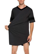 Ekouaer Mens Nightshirt Comfy Nightwear BigTall V Neck Short Sleeve Soft Loos...