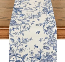 Monochrome Sketch Birds and Flowers Spring Table Runner, Seasonal Summer Fall Ki