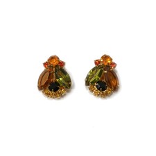 Vintage Finds - D&E JULIANA 1960s Orange Green Amber Crystal Goldtone Jewellery