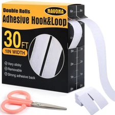 Navona 30Ft x 1 Inch Hook and Loop Strips with Adhesive – 2 Rolls Heavy Duty