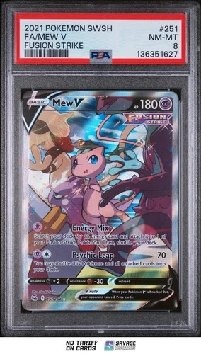 2021 Pokemon SWSH Fusion Strike Full Art Mew V PSA 8 #251/264