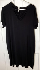 MTS T-SHIRT DRESS OR TUNIC LARGE BLACK LACED V NECK SHORT SLEEVES NEW