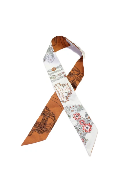Hermes Womens Silk Brides De Gala en Fleurs Twilly Scarf Brown White