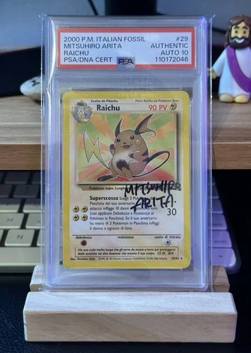 2000 Pokemon Italian Fossil Raichu #29 PSA 10 Signed Arita POP 1 Gem Mint