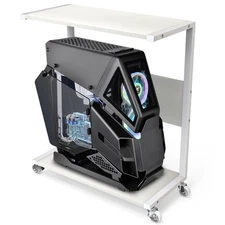 Under Desk CPU Stand, 2-Tier C-Shape Trolley w/ Wheels for Large ATX PC Tower