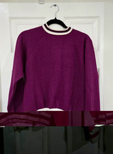 Vtg 70s 80s Bassett Walker Sweatshirt Striped Trim Magenta USA Made L Raglan