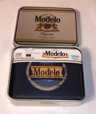 Cerveza MODELO Especial Beer Logo Blue Bi Fold Wallet + Collectable Tin Case NEW