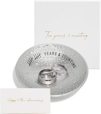 10Th Anniversary Tin Gifts - 4 In. Engraved Aluminum Wedding Ring Holder Dish &