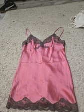 Gold Hawk 100 Silk Pink Lace Full Slip Adjustable Strap Size L Satin RN 87340