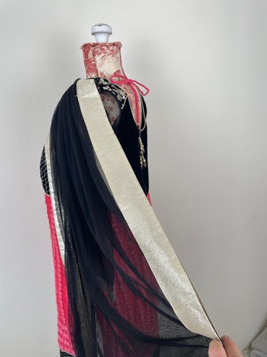 Pink Black SILVER EMBROIDERED SARI DRESS India Rytras Anarkali Festival Hippie - Picture 8 of 23