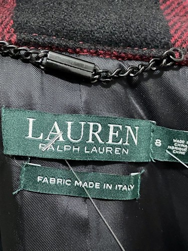 LAUREN RALPH LAREN Designer Red Black Check Wool Military Jacket Sz 8 - Picture 6 of 8