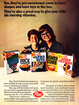 Post Cereal Breakfast Mom Boy Toys in the Box Vitamins Vintage Print Ad 1971