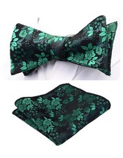 Mens Green Bowtie Floral Silk Self Tie Bow Tie  Handkerchief Set For Wedding...
