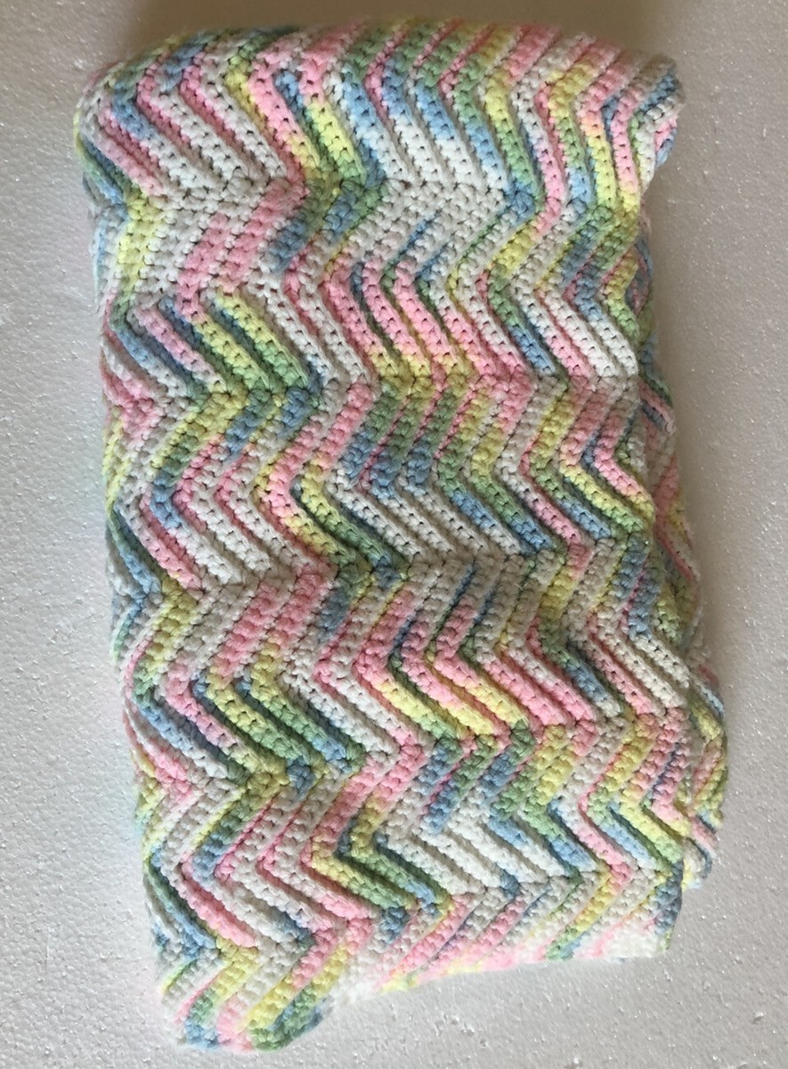 Baby Blanket Crochet Knit Afghan Chevron Multi-color Handmade 45