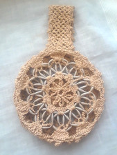 Antique Victorian Bride's Hand Crocheted Purse Lt Beige  Blue Spun Silk Center A 