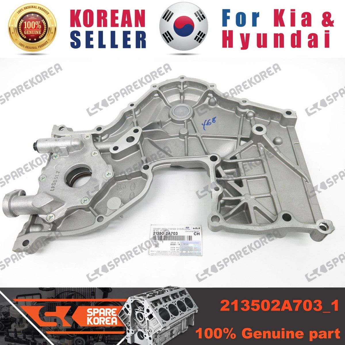 Genuine/OEM 213502A703 COVER ASSY-T/CHAIN for Kia New Pride (Rio