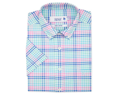 DOUBLE TWO MULTI-COLOURED GINGHAM CHECK SHORT SLEEVE CASUAL SHIRT