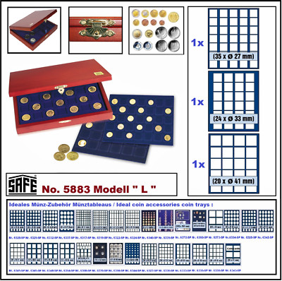 SAFE-5883-L-Holzmünzkassetten-Elegance 3-Tableaus MIX 27 33 41 mm Für 79 Münzen
