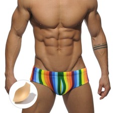 Men's Swimming Swimsuit Briefs Rainbow Print Low Rise Beach Underwear with Cup