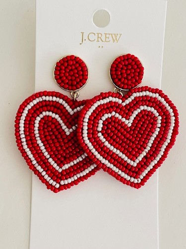 Pendientes de corazón con cuentas de fábrica J.Crew enchapados en oro rojo cerise brillante BW083 NUEVOS CON ETIQUETAS - Imagen 8 de 9