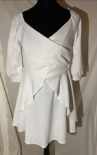 Boohoo White wrap skater dress