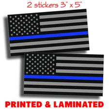 3" x 5" Support Police USA Flag Blue Line Sticker Decal Car Truck Laptop Graphic