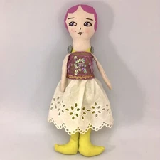 Whimsical Handmade Cloth Fabric Doll Lace Sequin Dress Unique