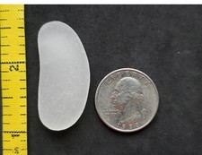 GENUINE BEACH SEA GLASS SURF TUMBLED WHITE CLEAR LONG SHAPE FROSTED PENDANT L03