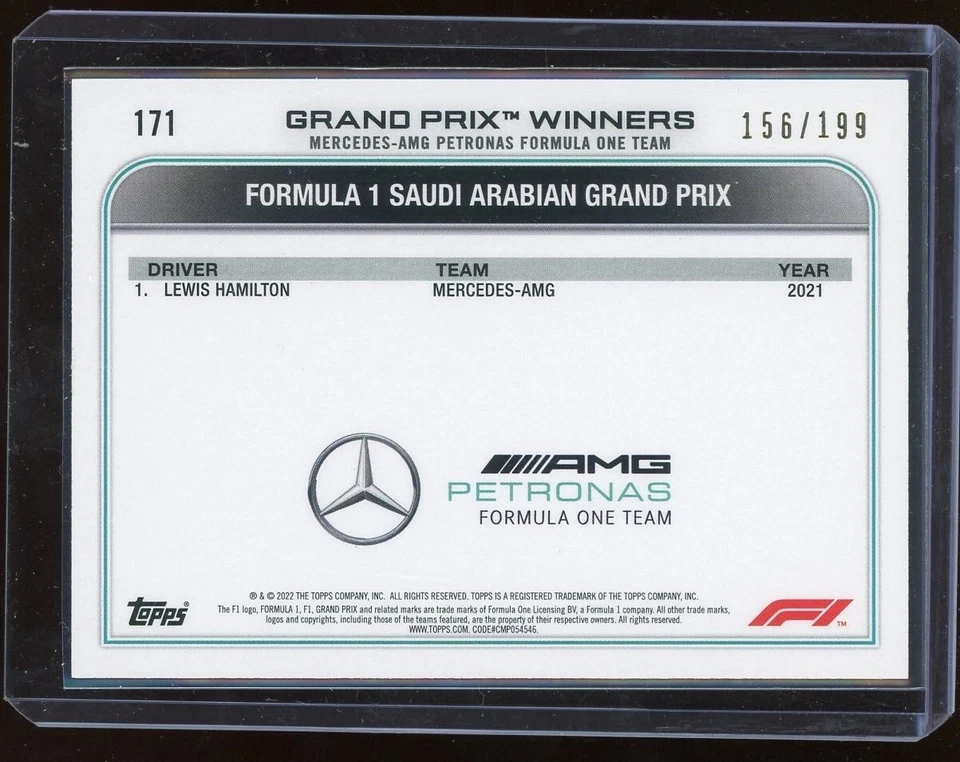 2022 Topps Formula 1 Aqua #171 Lewis Hamilton GPW 156/199 - Image 2 of 2