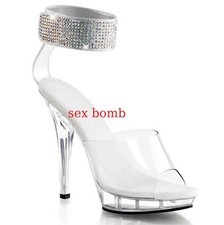 sexy SANDALI STRASS tacco 13 dal 35 al 42 TRASPARENTE cavigliera plateau CHIC