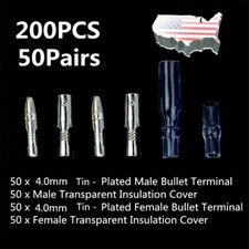 50 Pairs Bullet Terminal Car Electrical Wire Female Male Connector Kit 4.0mm