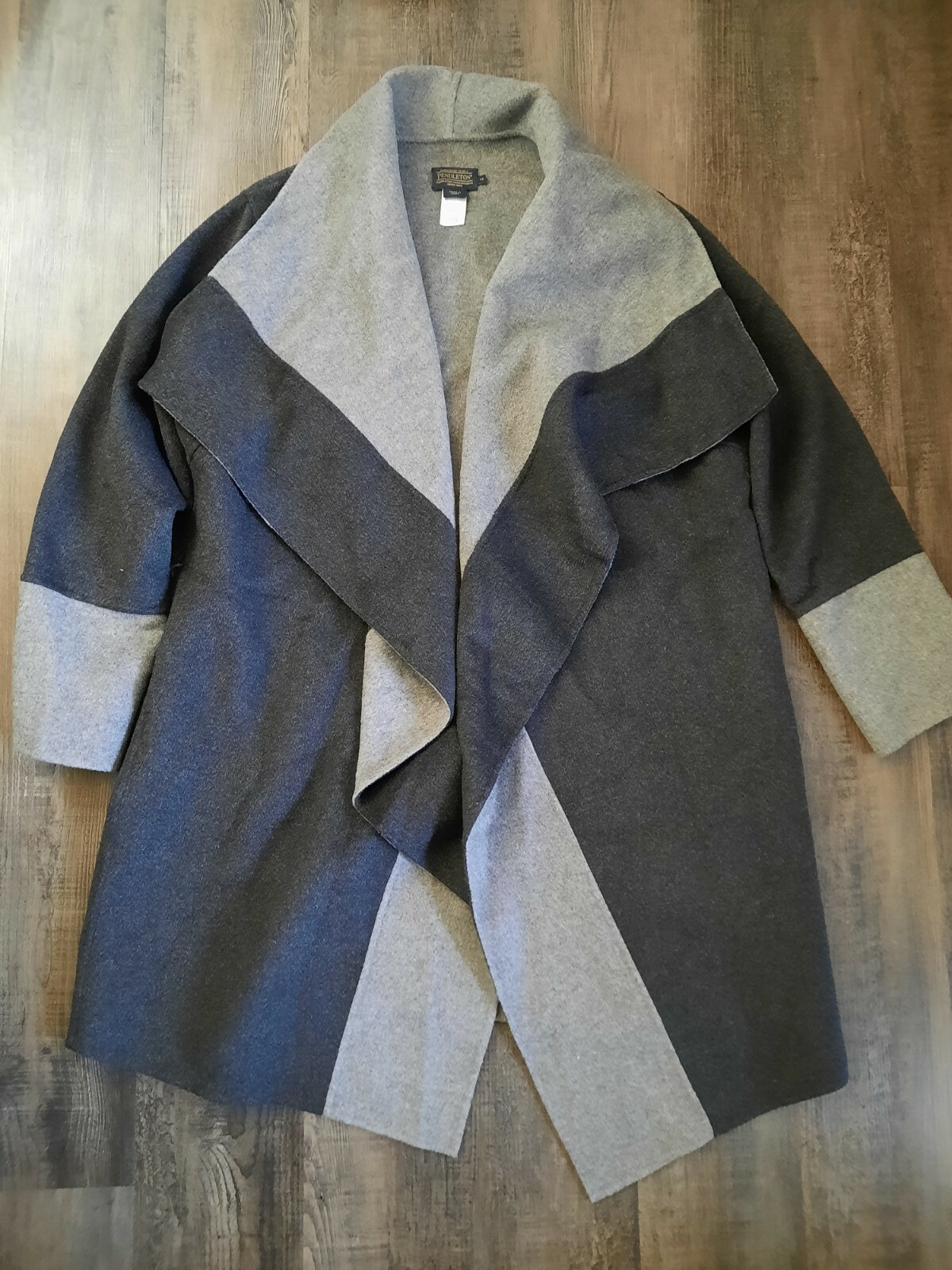 PENDLETON GRAY lapel WRAP LONG COAT missing belt - image 1