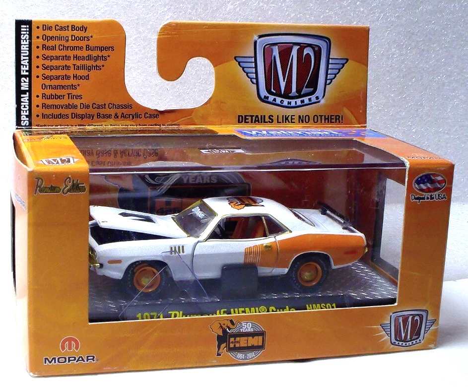Máquinas M2 Gold Chase 50 años de Hemi 1971 Plymouth Hemi Cuda 1:64 diecast Foto 2 de 3