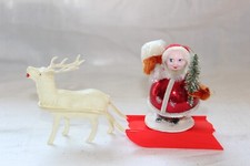 Vintage Christmas Celluloid Viscoloid Santa elf gnome Sleigh Reindeer tree