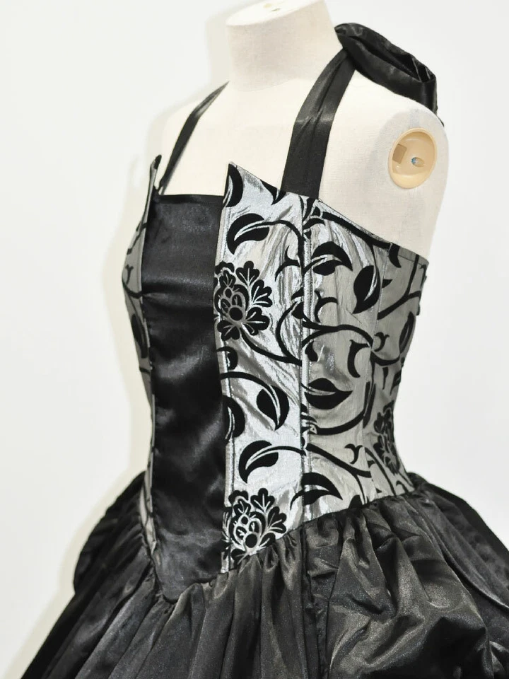 Victoriano Gótico Plateado Brocado Vestido Halter Corsé Volantes Juegos con disfraces Vestido de Baile 113 Foto 4 de 4