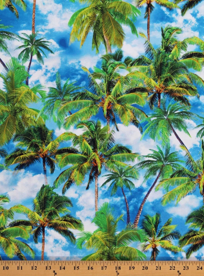 Cotton Palm Tree Paradise Palm Trees Summer Vacation Fabric Print BTY D685.61 - Image 1 of 1