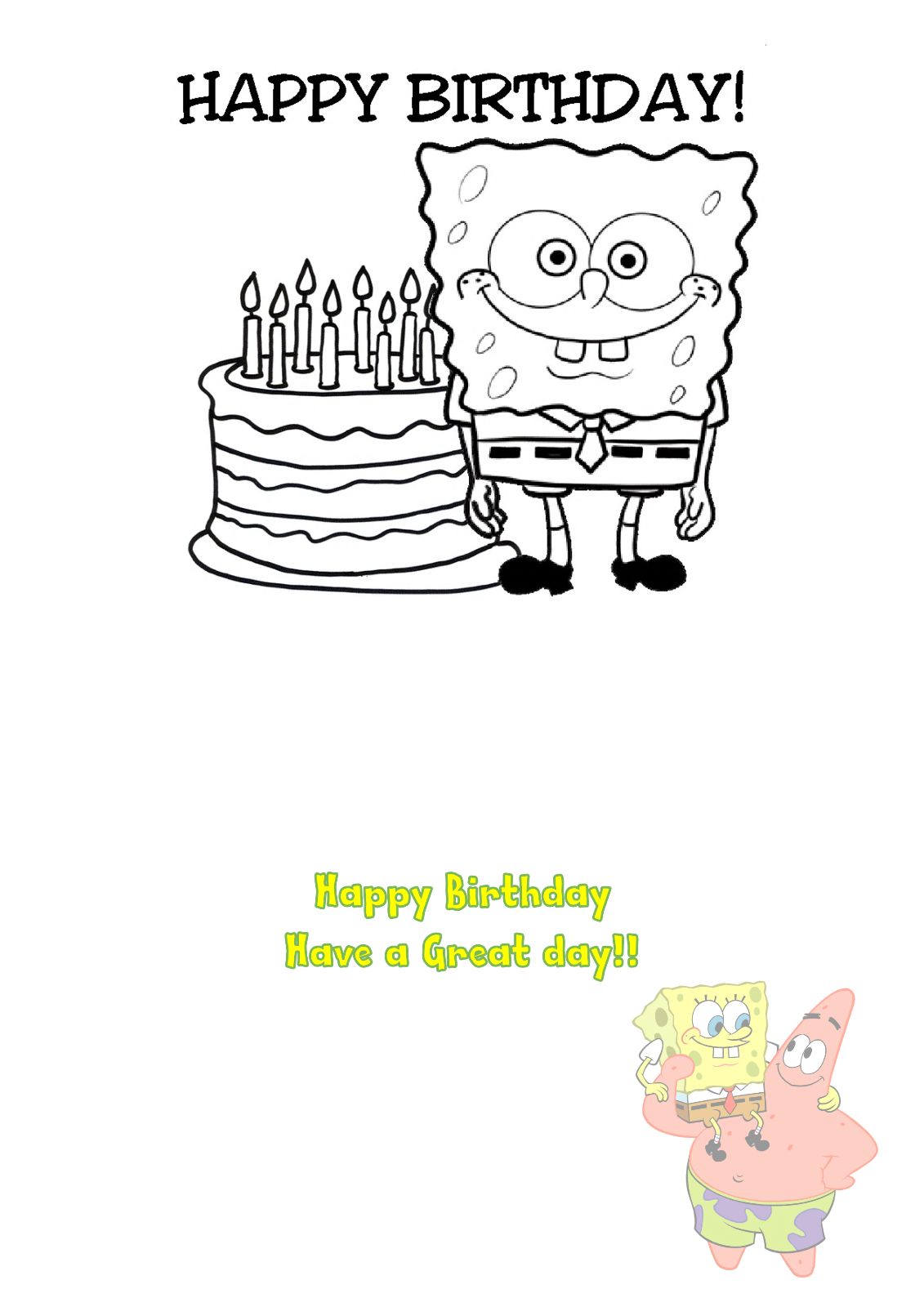 Spongebob Happy Birthday Coloring Pages