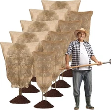 Windyun 10 Pcs Burlap Plant Cover Reusable Winter PlantBags 24" x 40'',40" x 47"