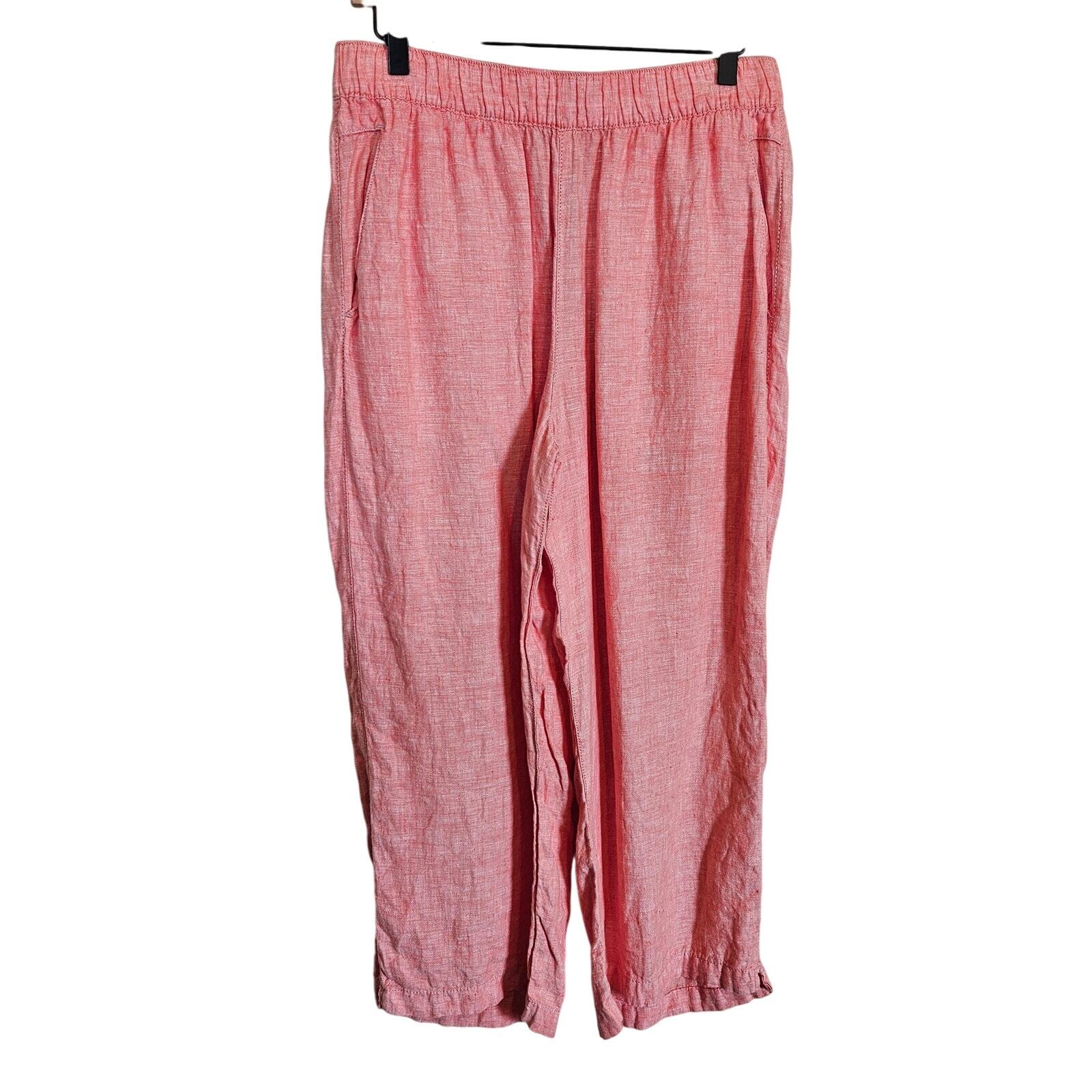 Cynthia Rowley 100% Linen Pants Pink Orange Women's Large Summer Coastal Casual