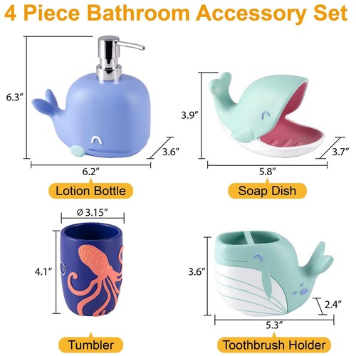 Whales 4-Piece Resin Bathroom Accessory Set - Picture 3 of 15
