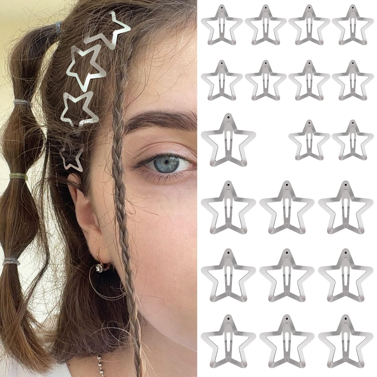 Star Hair Clips 2000s Y2K Snap Hair Barrettes Non Slip Star Hair