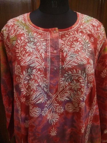 TIE DYE 9XL 7XL MAXI ETHNIC HANDMADE 100% COTTON TOP KURTI CHIKAN EMBROIDERY - Picture 9 of 10