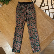 Dolce & Gabbana Metallic Floral Brocade Pink and Green Pants, Size 40