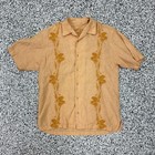 Tommy Bahama Shirt Mens Small 100% Linen Orange Floral Short Sleeve Button-Up