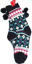 Christmas Stocking Stuffer Women's Cable Knit Slipper Socks Black/Multi Sz 9-11
