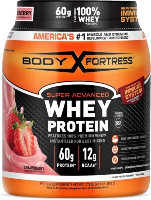 Body Fortress Super Advanced 100% Premium Whey Protein Powder, Strawberry