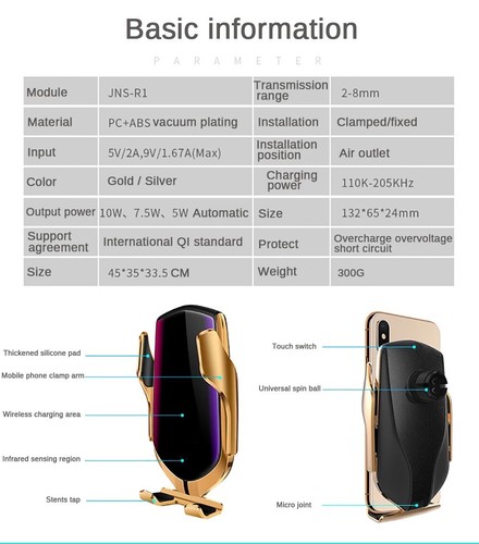 Luxury 360°Rotation Wireless Car Charger Automatic Sensor Mobile Phone Holder - Picture 4 of 4