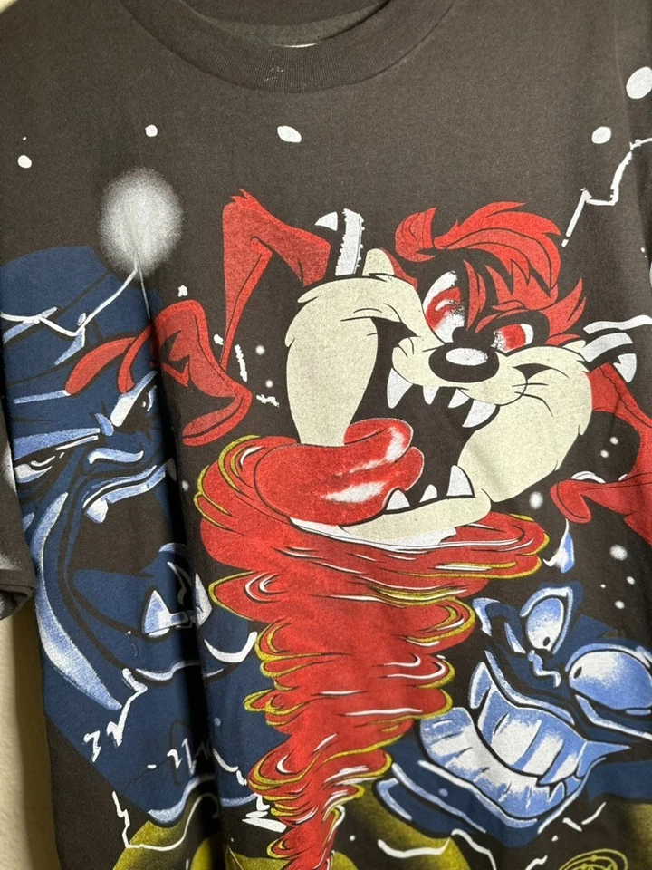 Vintage 90s Taz Space Jam Outer space AOP Graphic Shirt Mens Size L/XL Boot - Image 3 of 4
