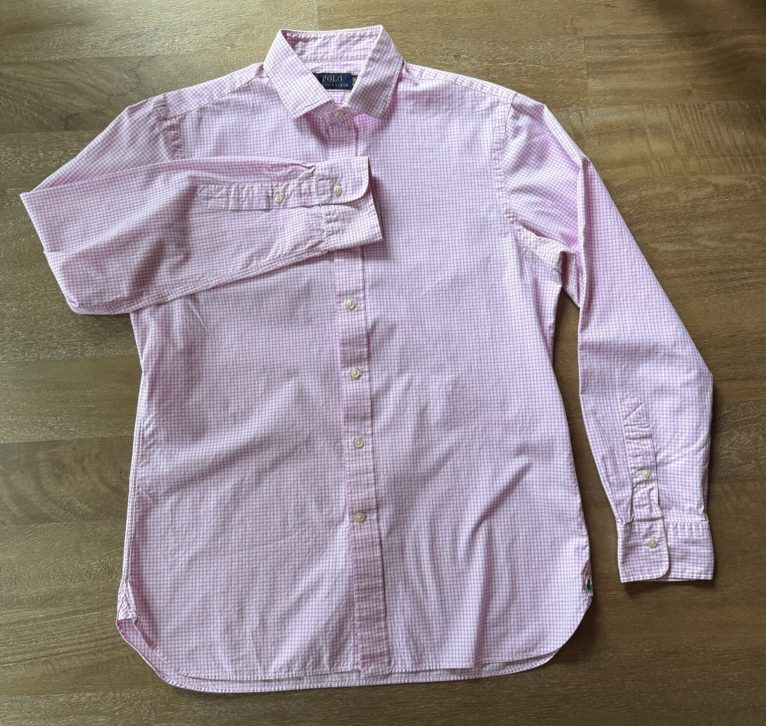 PONY Polo Ralph Lauren rosa gingham camicia manica lunga con bottoni 16 41 verde orlo a cavallo