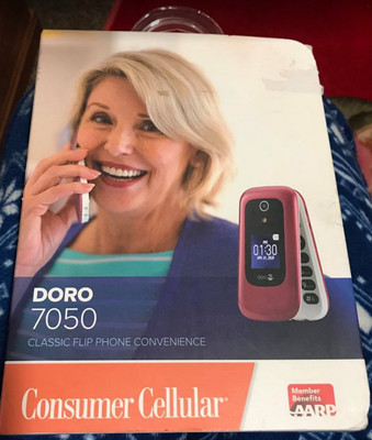 Doro 7050 Consumer Cellular Postpaid 4GB Flip Phone RED/WHITE | eBay